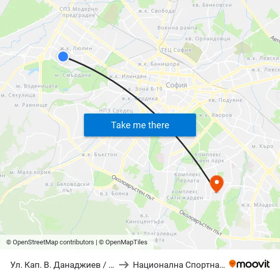 Ул. Кап. В. Данаджиев / Capt. V. Danadzhiev St. (1981) to Национална Спортна Академия Васил Левски map