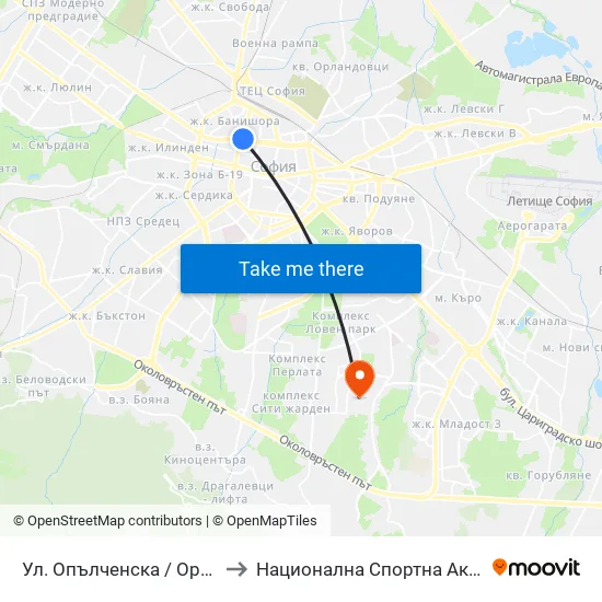 Ул. Опълченска / Opalchenska St. (2081) to Национална Спортна Академия Васил Левски map