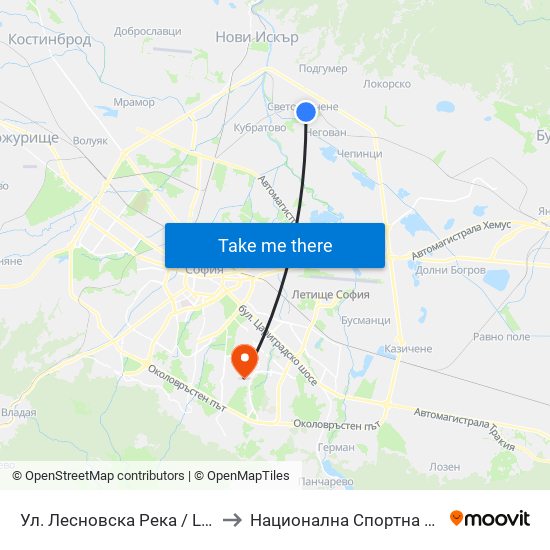 Ул. Лесновска Река / Lesnovska Reka St. (2545) to Национална Спортна Академия Васил Левски map