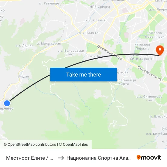 Местност Елите / Elite Area (0573) to Национална Спортна Академия Васил Левски map