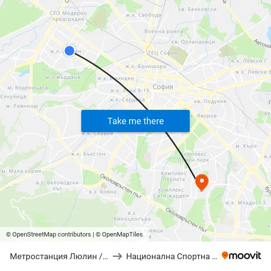 Ⓜ️ Метростанция Люлин / Lyulin Metro Station (1054) to Национална Спортна Академия Васил Левски map