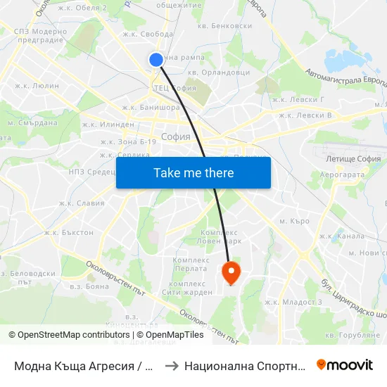 Модна Къща Агресия / Agressia Fashion House (0540) to Национална Спортна Академия Васил Левски map