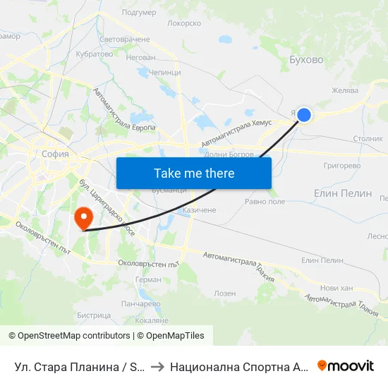 Ул. Стара Планина / Stara Planina St. (2185) to Национална Спортна Академия Васил Левски map
