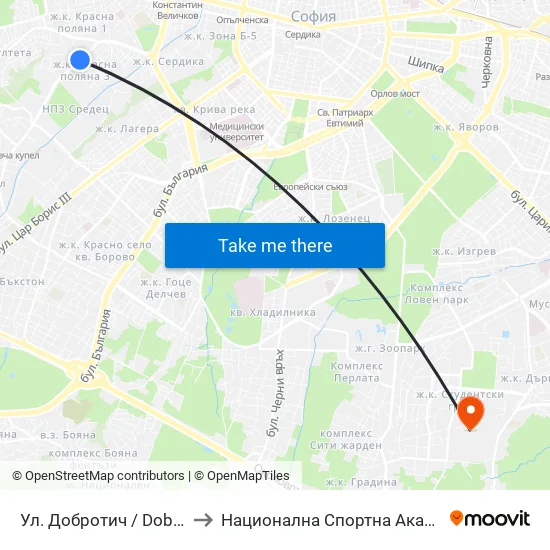 Ул. Добротич / Dobrotich St. (1931) to Национална Спортна Академия Васил Левски map
