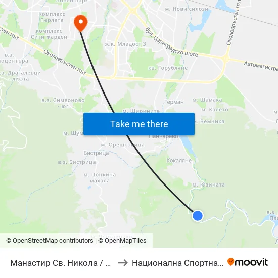Манастир Св. Никола / St. Nicolaus Monastery (2267) to Национална Спортна Академия Васил Левски map