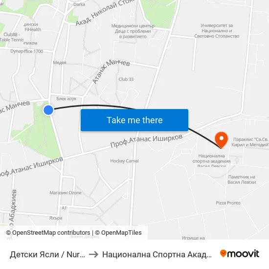 Детски Ясли / Nurseries (0533) to Национална Спортна Академия Васил Левски map