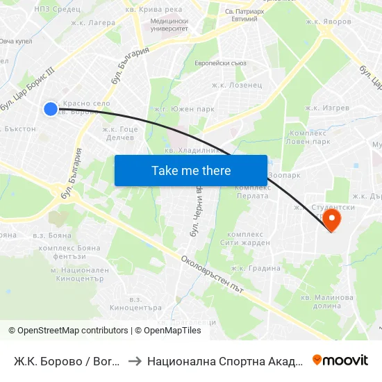 Ж.К. Борово / Borovo Sq. (0580) to Национална Спортна Академия Васил Левски map