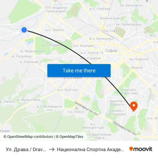 Ул. Драва / Drava St. (1938) to Национална Спортна Академия Васил Левски map