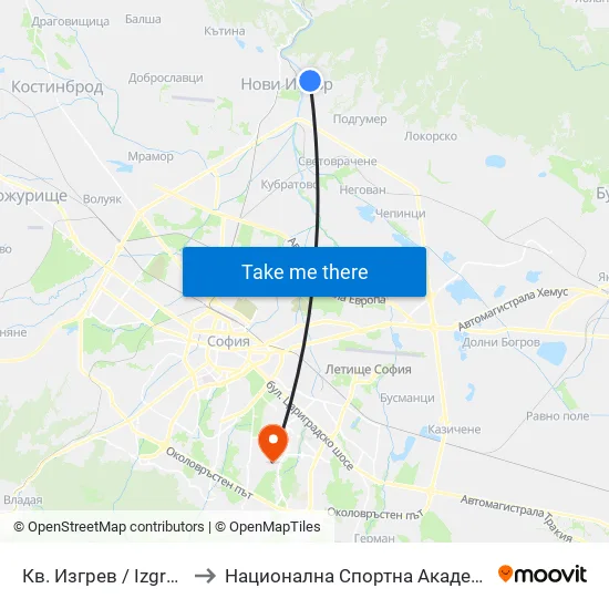 Кв. Изгрев / Izgrev Qr. (0841) to Национална Спортна Академия Васил Левски map