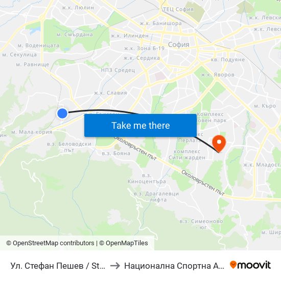 Ул. Стефан Пешев / Stefan Geshev St. (2193) to Национална Спортна Академия Васил Левски map