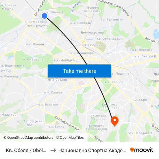 Кв. Обеля / Obelya Qr. (0871) to Национална Спортна Академия Васил Левски map