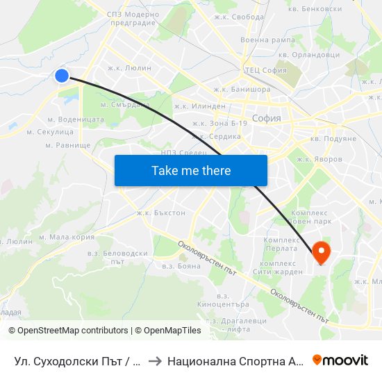 Ул. Суходолски Път / Suhodolski Pat (2199) to Национална Спортна Академия Васил Левски map