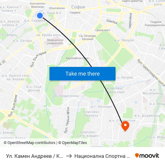 Ул. Камен Андреев / Kamen Andreev St. (1977) to Национална Спортна Академия Васил Левски map