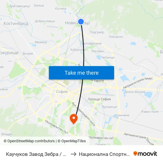 👋 Каучуков Завод Зебра / Zebra Caouchouc Factory (0799) to Национална Спортна Академия Васил Левски map