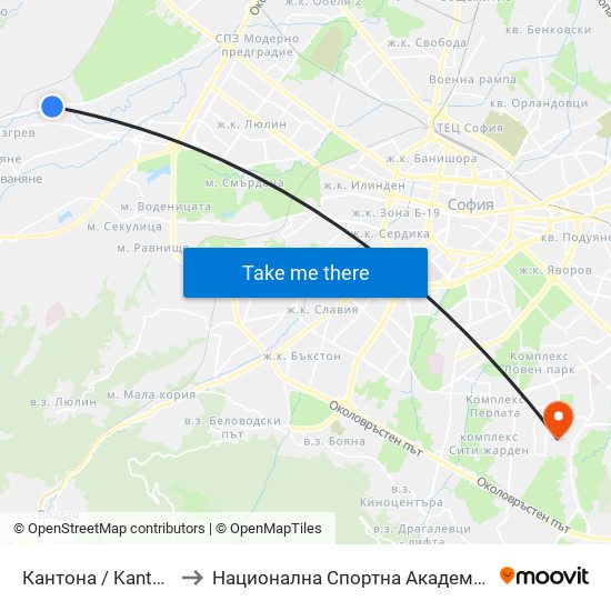 Кантона / Kantona (0790) to Национална Спортна Академия Васил Левски map