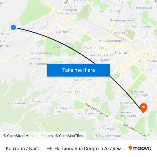 👋 Кантона / Kantona (0790) to Национална Спортна Академия Васил Левски map