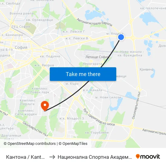 Кантона / Kantona (0788) to Национална Спортна Академия Васил Левски map