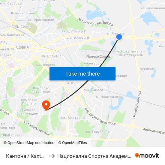 Кантона / Kantona (0793) to Национална Спортна Академия Васил Левски map