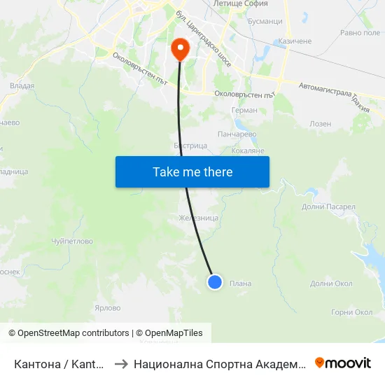 Кантона / Kantona (0791) to Национална Спортна Академия Васил Левски map