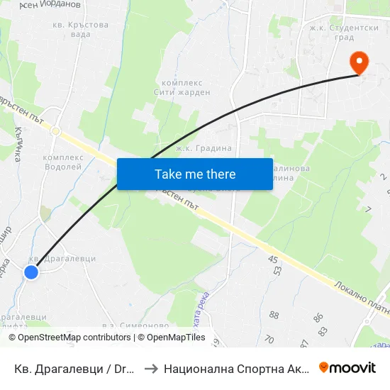 Кв. Драгалевци / Dragalevtsi Qr. (0835) to Национална Спортна Академия Васил Левски map