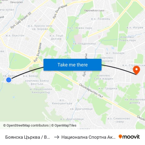 Боянска Църква / Boyana Church (0261) to Национална Спортна Академия Васил Левски map