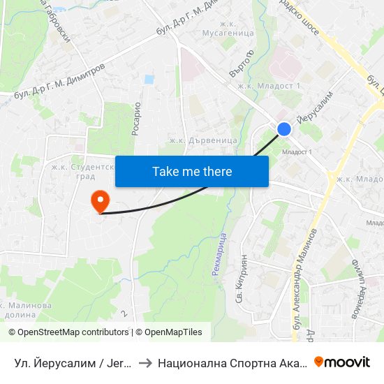 Ул. Йерусалим / Jerusalem St. (2471) to Национална Спортна Академия Васил Левски map