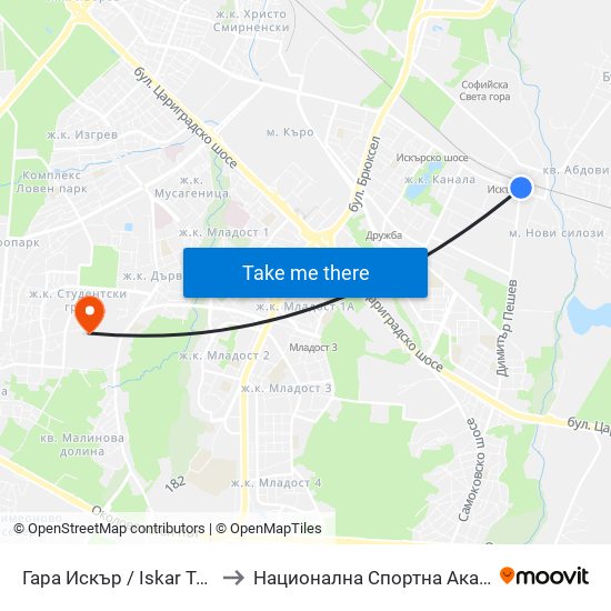 Гара Искър / Iskar Train Station (0826) to Национална Спортна Академия Васил Левски map