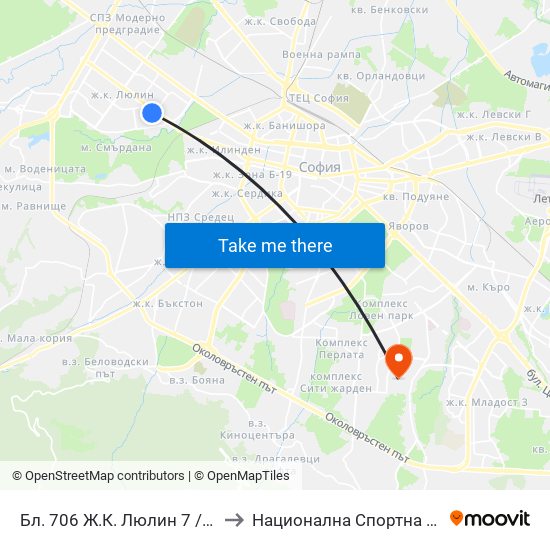 Бл. 706 Ж.К. Люлин 7 / Bl. 706, Lyulin 7 Qr. (0251) to Национална Спортна Академия Васил Левски map