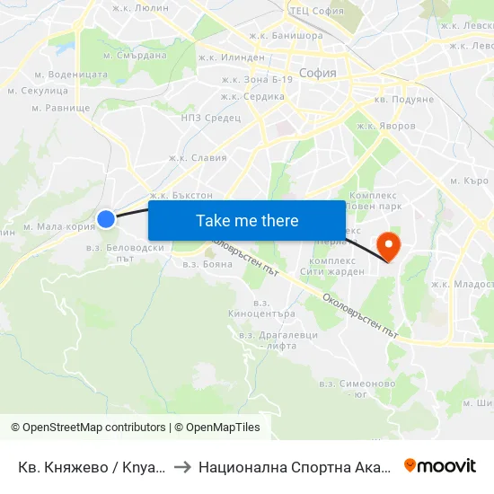 Кв. Княжево / Knyazhevo Qr. (0851) to Национална Спортна Академия Васил Левски map