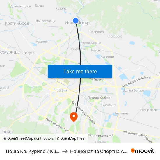 Поща Кв. Курило / Kurilo Post Office (1407) to Национална Спортна Академия Васил Левски map