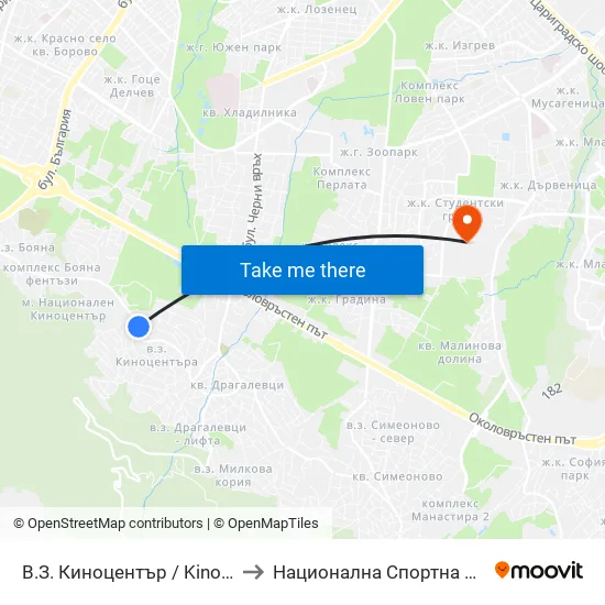 В.З. Киноцентър / Kinotsentar Villa Zone (0413) to Национална Спортна Академия Васил Левски map