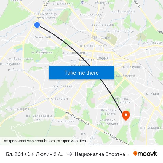Бл. 264 Ж.К. Люлин 2 / Bl. 264, Lyulin 2 Qr. (0152) to Национална Спортна Академия Васил Левски map