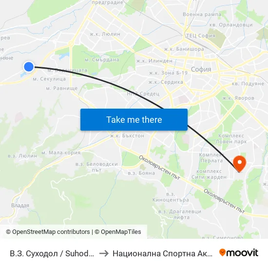 В.З. Суходол / Suhodol Villa Zone (0434) to Национална Спортна Академия Васил Левски map