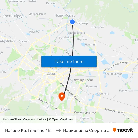 Начало Кв. Гниляне / Entry To Gnilyane Qr. (1124) to Национална Спортна Академия Васил Левски map