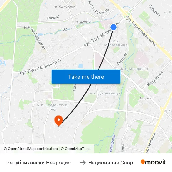 Републикански Невродиспансер / National Neurology Clinic (0494) to Национална Спортна Академия Васил Левски map