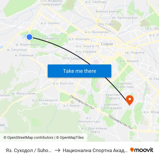 Яз. Суходол / Suhodol Dam (1877) to Национална Спортна Академия Васил Левски map