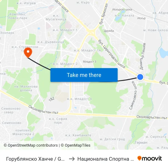 Горублянско Ханче / Gorublyansko Hanche (0499) to Национална Спортна Академия Васил Левски map