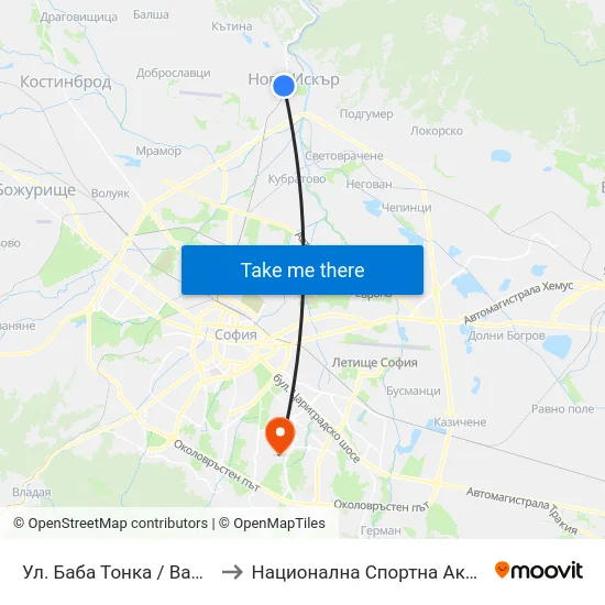 Ул. Баба Тонка / Baba Tonka St. (1831) to Национална Спортна Академия Васил Левски map