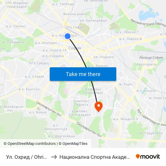 Ул. Охрид / Ohrid St. (2101) to Национална Спортна Академия Васил Левски map