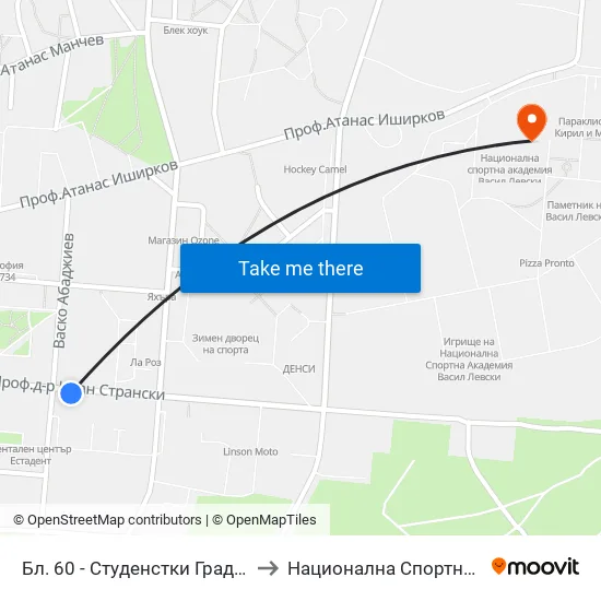 Бл. 60, Студенстки Град / Bl. 60, Students' Town (2508) to Национална Спортна Академия Васил Левски map