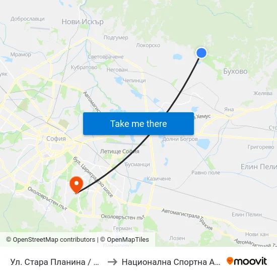 Ул. Стара Планина / Stara Planina St. (2537) to Национална Спортна Академия Васил Левски map