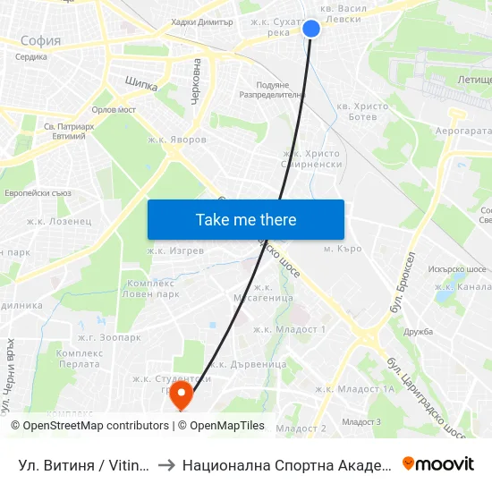 Ул. Витиня / Vitinya St. (1870) to Национална Спортна Академия Васил Левски map
