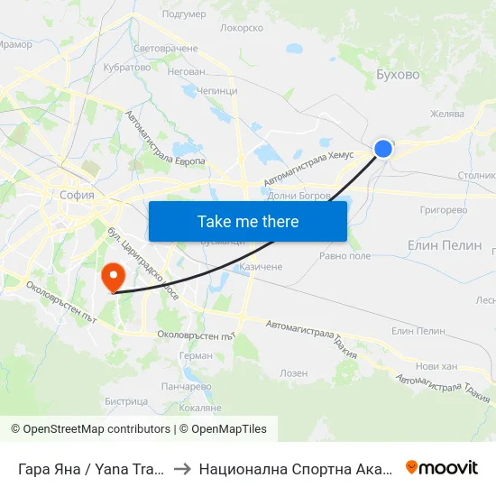 Гара Яна / Yana Train Station (0478) to Национална Спортна Академия Васил Левски map