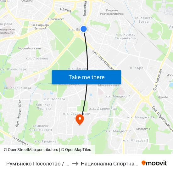 Румънско Посолство / Embassy Of Romania (1491) to Национална Спортна Академия Васил Левски map