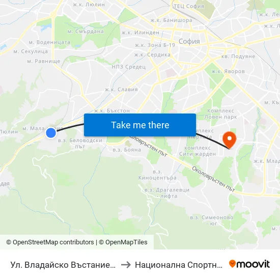 👋 Ул. Владайско Въстание / Vladaysko Vastanie St. (1882) to Национална Спортна Академия Васил Левски map