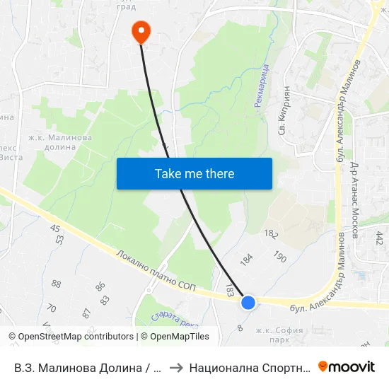 В.З. Малинова Долина / Malinova Dolina Villa Zone (2623) to Национална Спортна Академия Васил Левски map