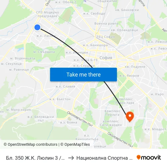 Бл. 350 Ж.К. Люлин 3 / Bl. 350, Lyulin 3 Qr. (0199) to Национална Спортна Академия Васил Левски map