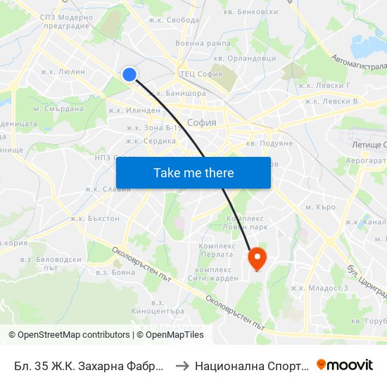 Бл. 35 Ж.К. Захарна Фабрика / Bl. 35, Zaharna Fabrika Qr. (0195) to Национална Спортна Академия Васил Левски map