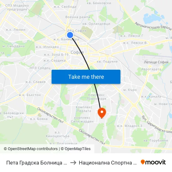 Пета Градска Болница / 5-Th City Hospital (1255) to Национална Спортна Академия Васил Левски map