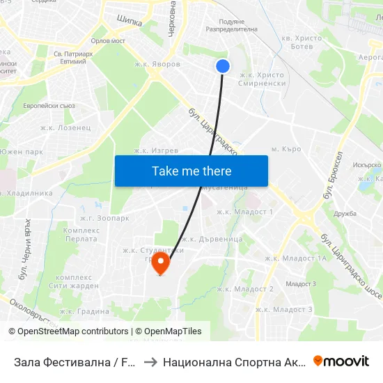 Зала Фестивална / Festivalna Hall (0730) to Национална Спортна Академия Васил Левски map